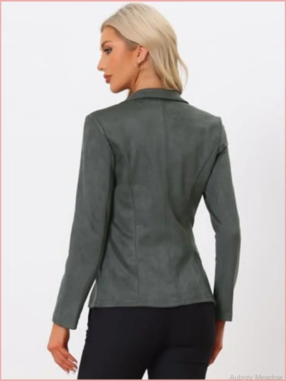 Faux Suede Casual Blazer with Lapel Collar Long Sleeve Work Office Jacket